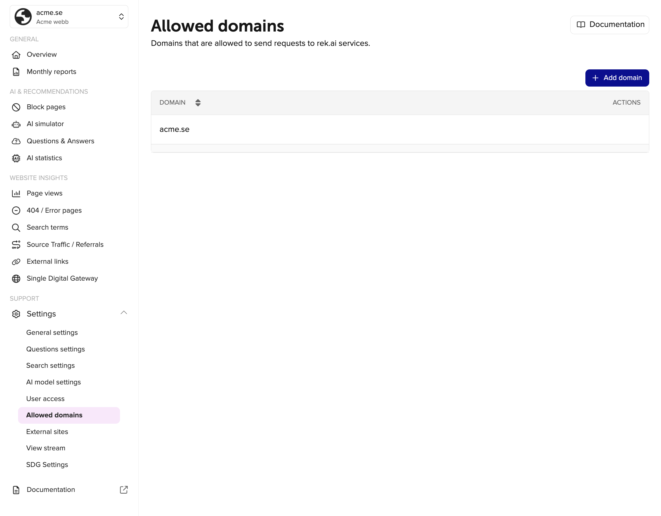 Allowed domains