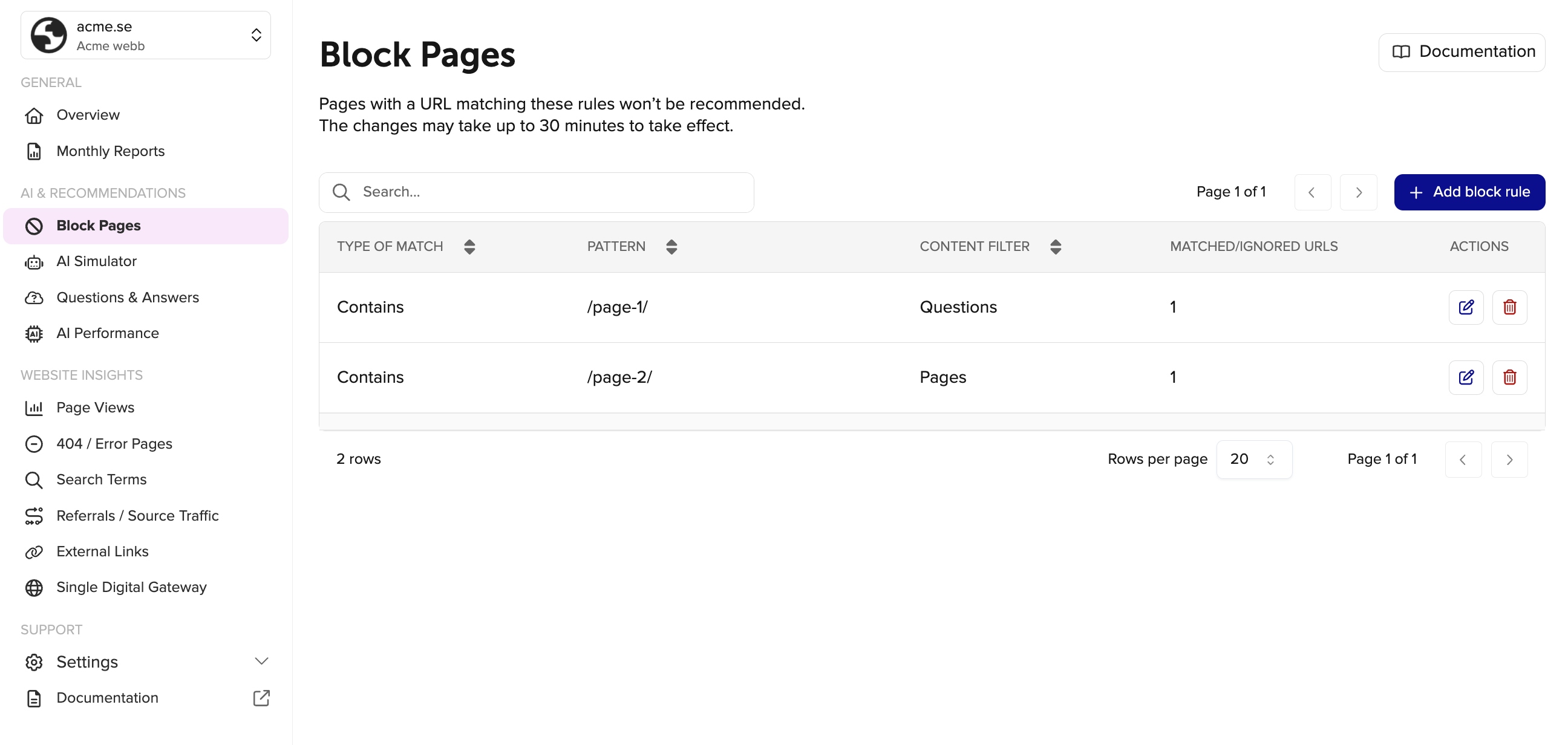 Block pages on rek.ai