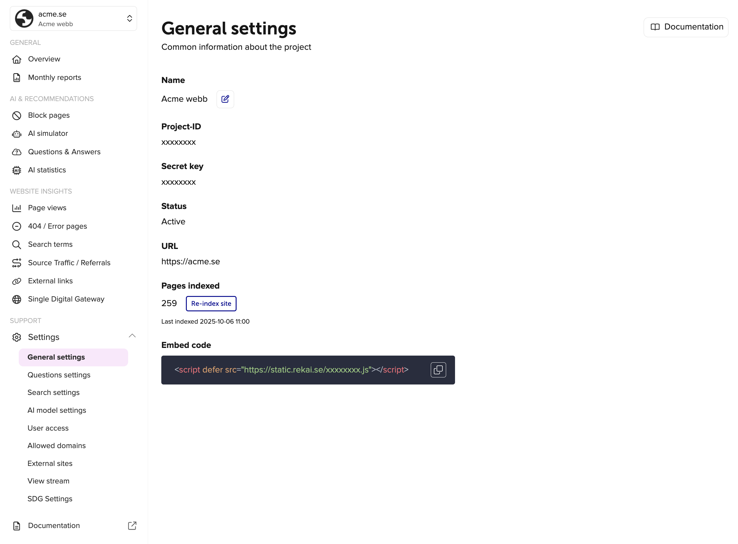 Settings rek.ai