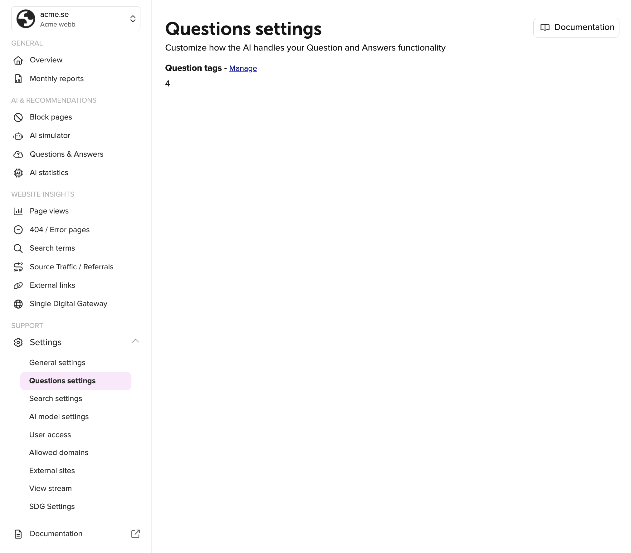 Question settings rek.ai