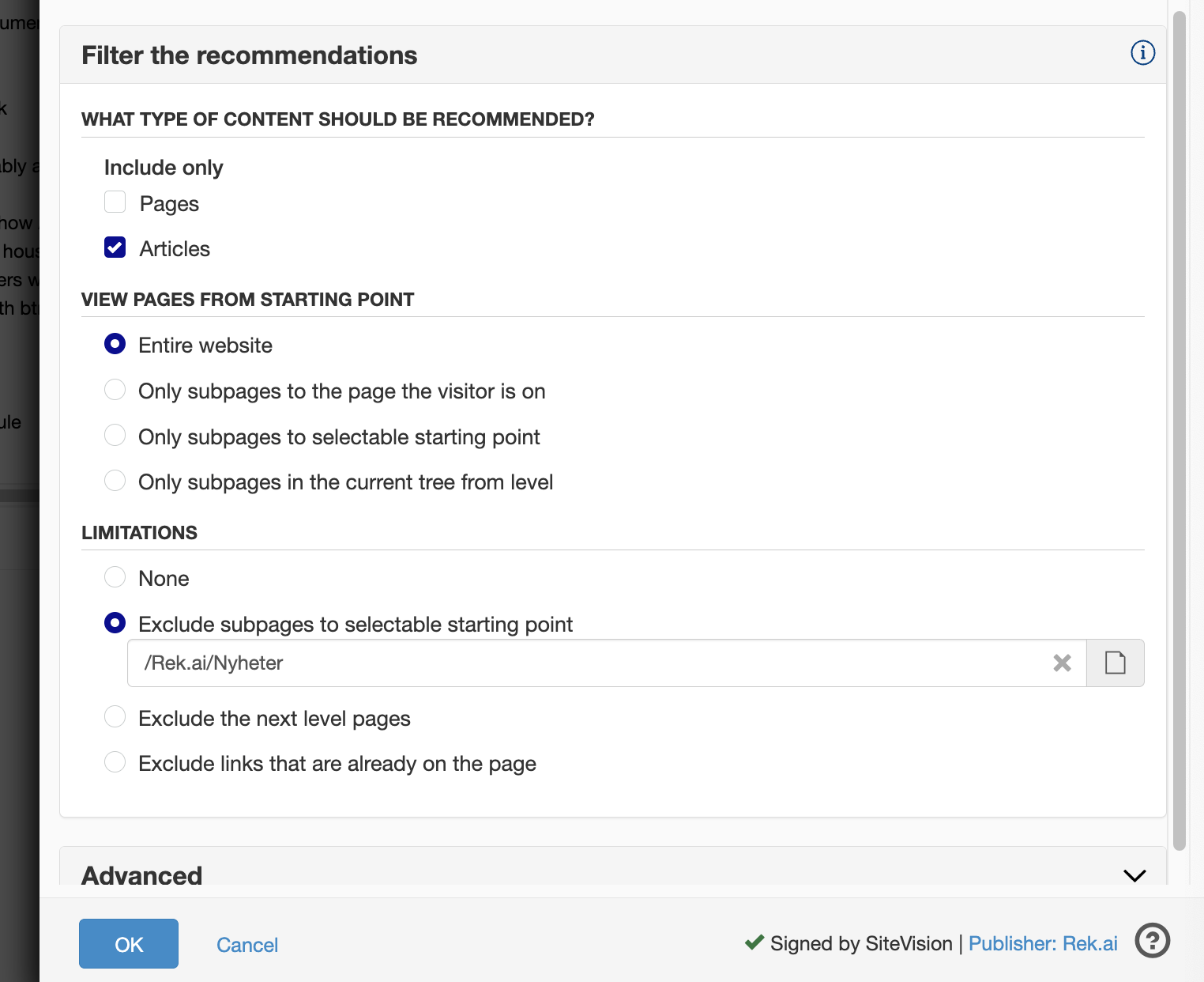 Filter Selection for news articles